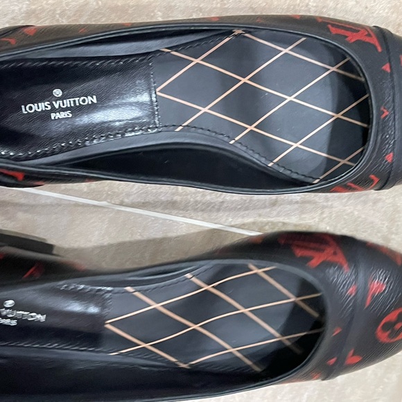 New Authentic Louis Vuitton BLACK RED Monogram NEW REVIVAL BALLERINA Shoes - Picture 6 of 8